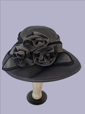 Vintage Hat Black Velvet Rose Cloche Hat -From The 1980s Women Accessories